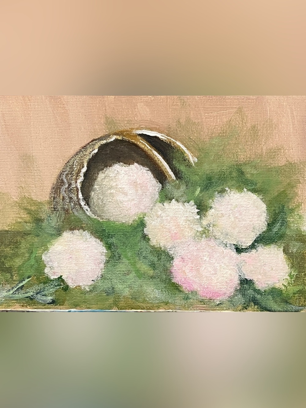 Original hand painted basket of white flowers wall decor, Art